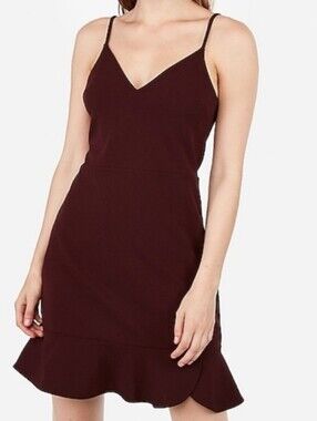 Express Burgundy Ruffle Hem Cami Mini Dress S Maroon Cabernet Fall Aesthetic